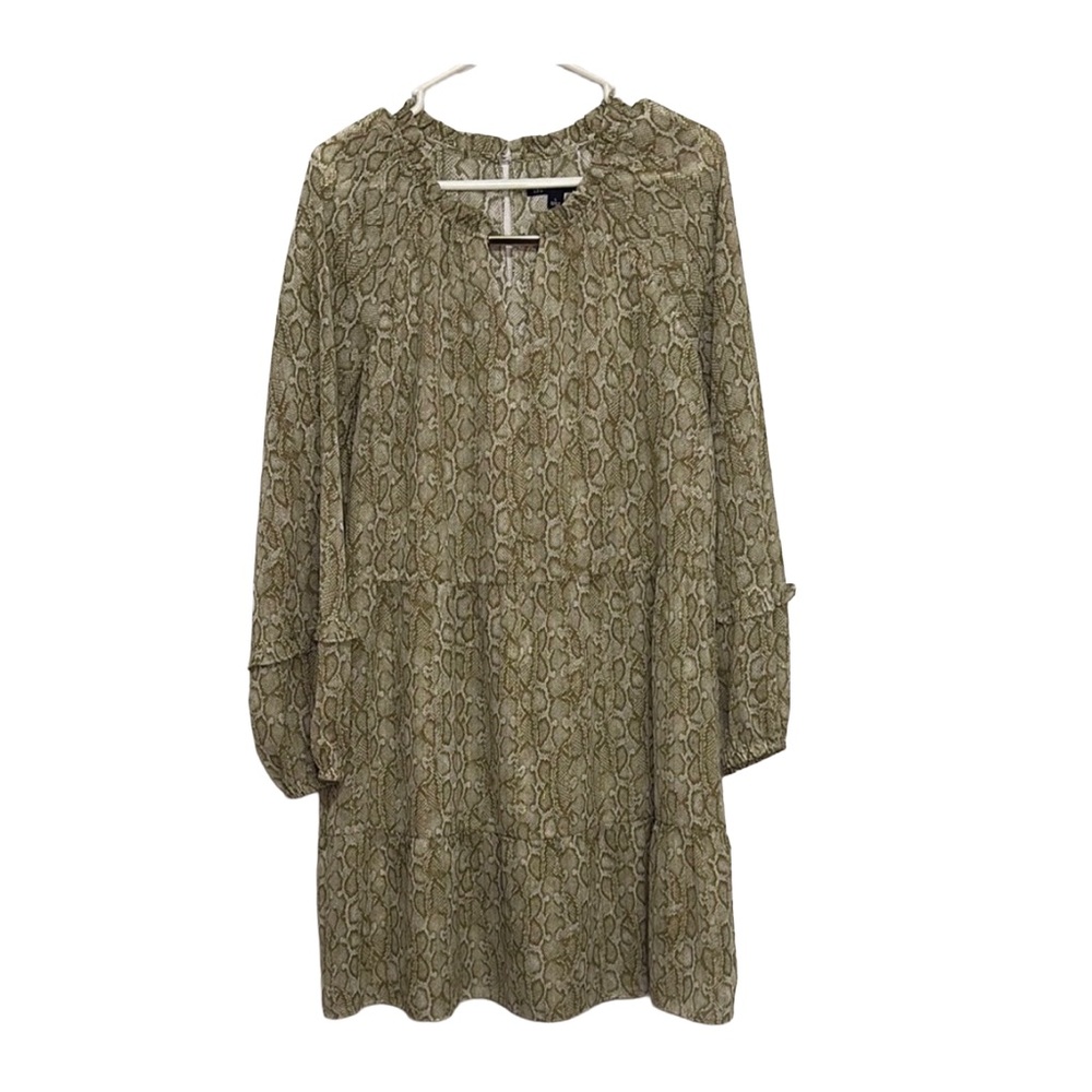 INC Olive Snakeskin Patterned Tiered Boho Western Dress Size Large